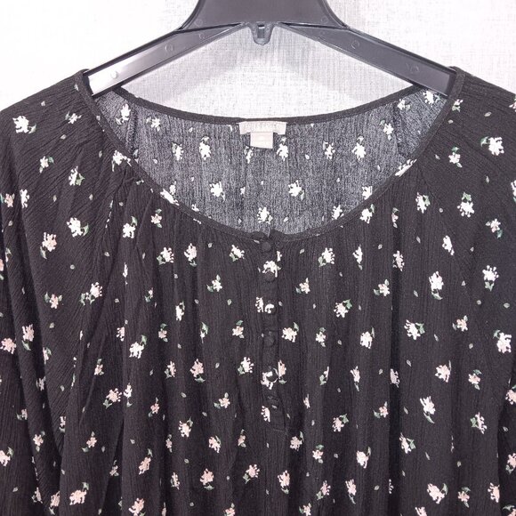 Falls Creek Peasant Blouse Womens 3X Black Pink Floral Rayon Ruffle Lightweight - Picture 2 of 6